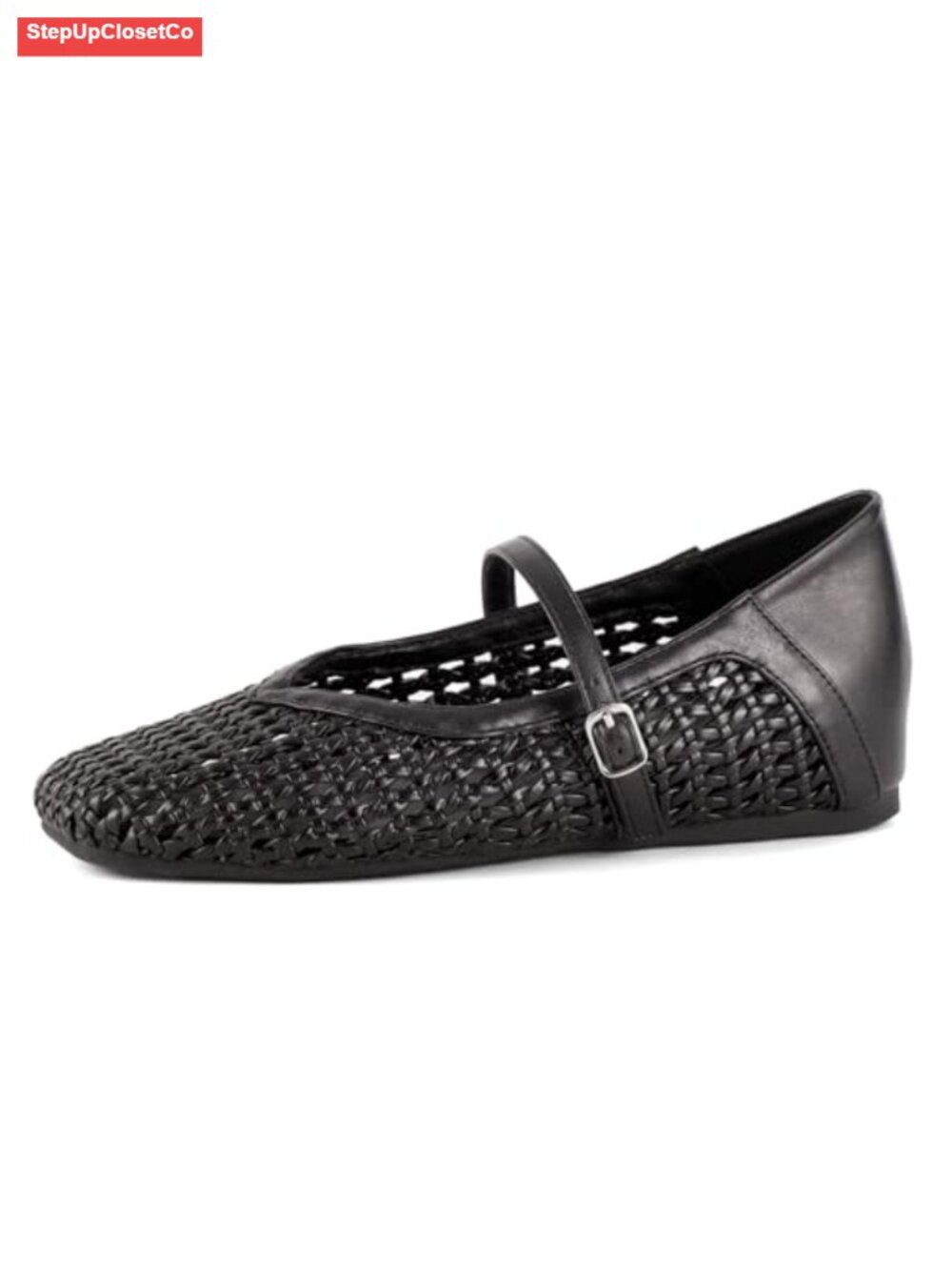 Woven Mary Jane Ballet Flats Hidden Lift Fold-Down Heel